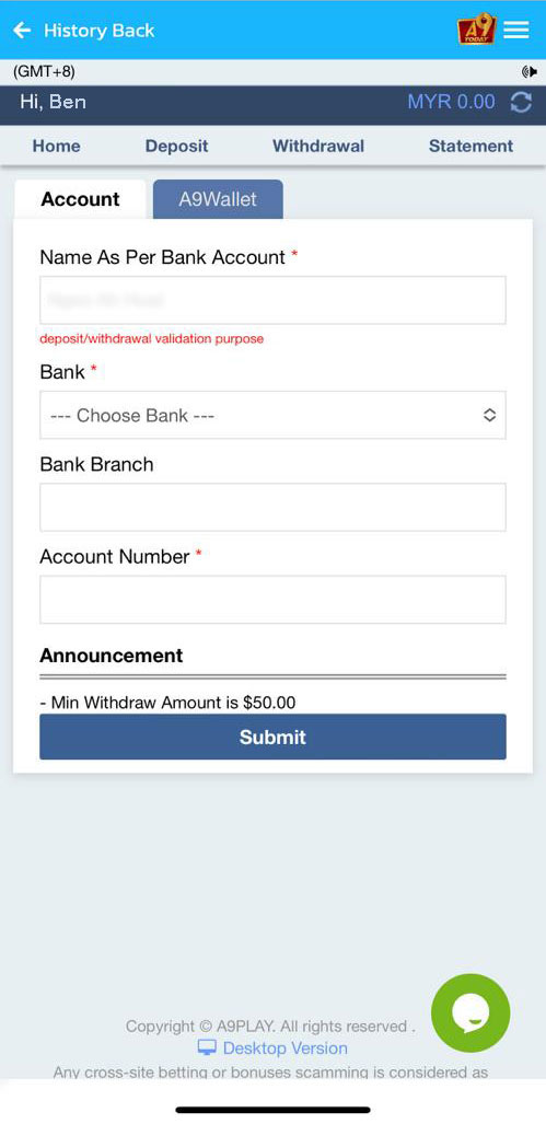 Form of Bank Information