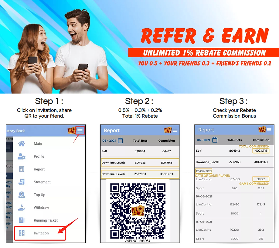 how to refer and earn in a9play